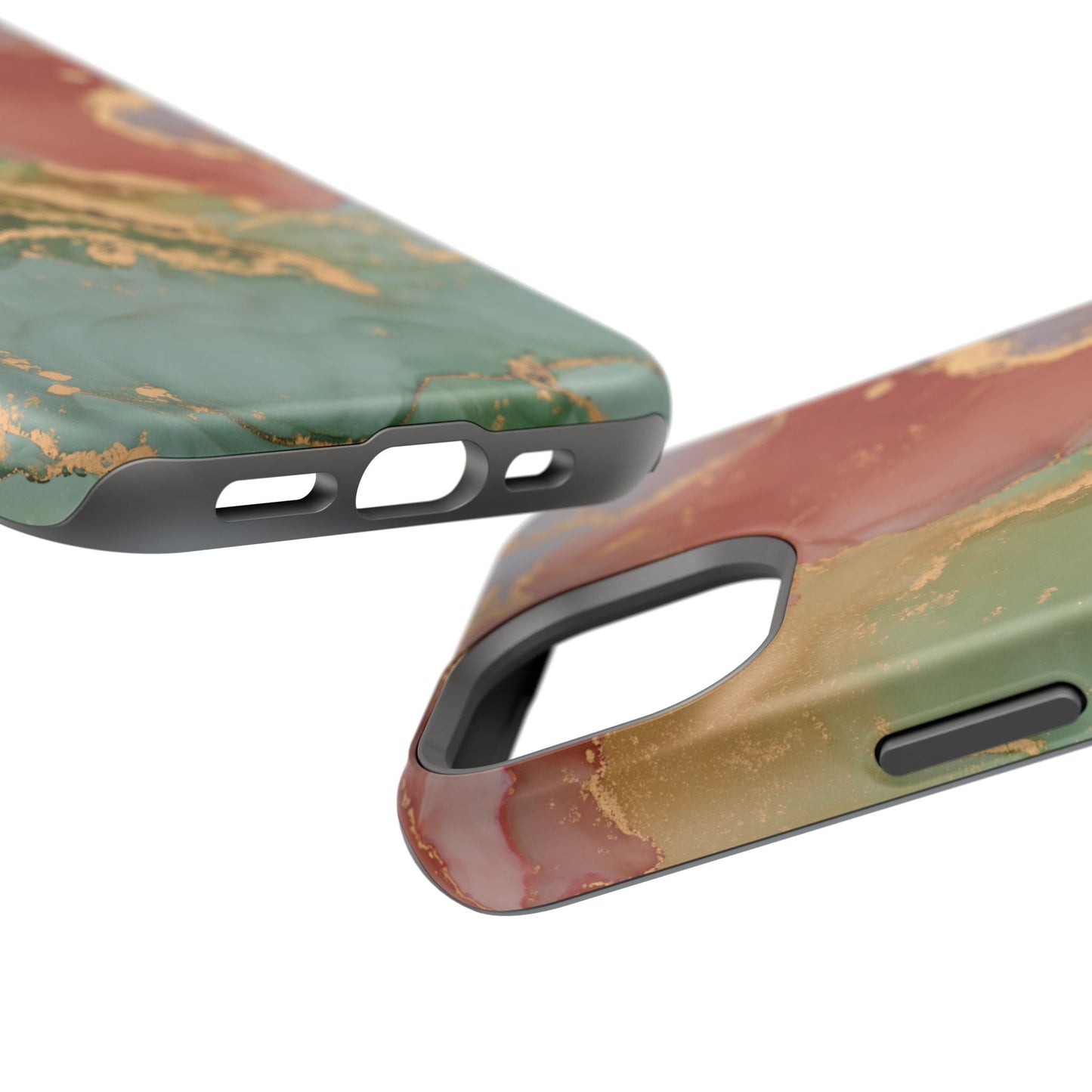 Emerald Orange Marble MagSafe Case - Green Marble with Luxe Gold Swirls for iPhone - BOGO Cases