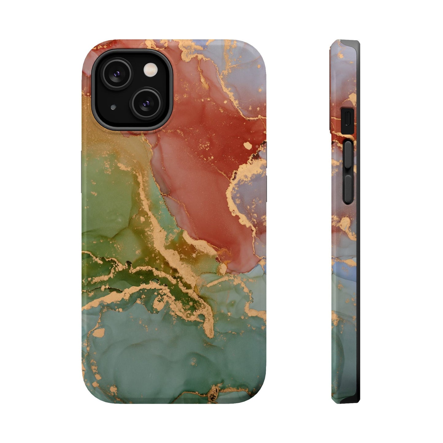 Emerald Orange Marble MagSafe Case - Green Marble with Luxe Gold Swirls for iPhone - BOGO Cases