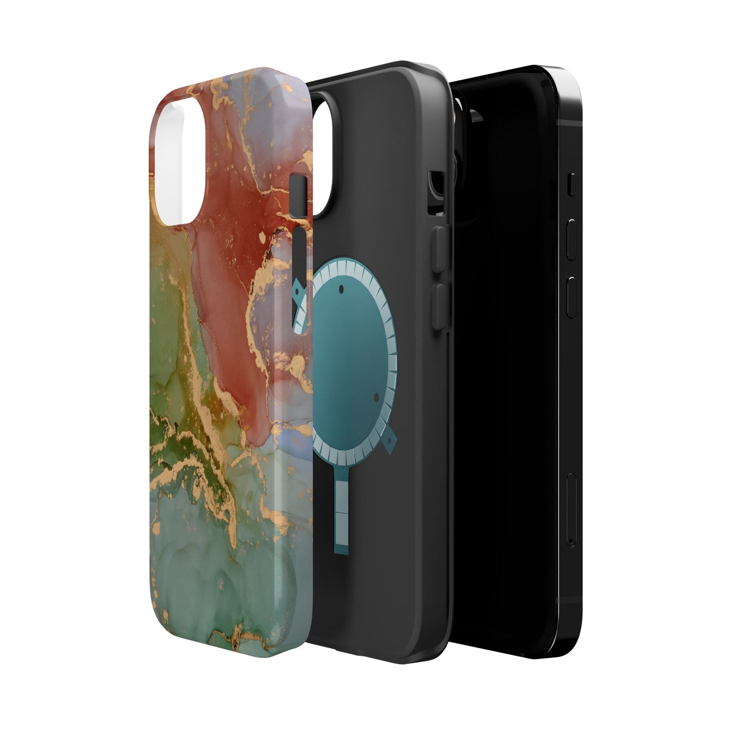 Emerald Orange Marble MagSafe Case - Green Marble with Luxe Gold Swirls for iPhone - BOGO Cases