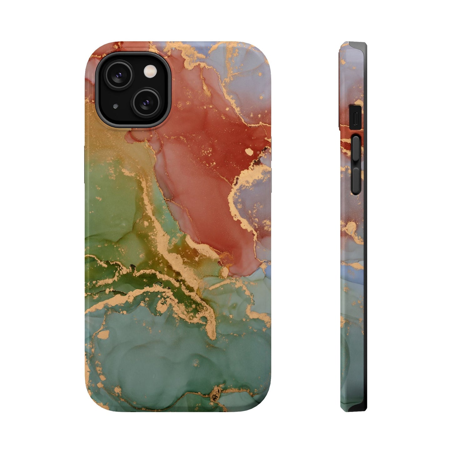 Emerald Orange Marble MagSafe Case - Green Marble with Luxe Gold Swirls for iPhone - BOGO Cases