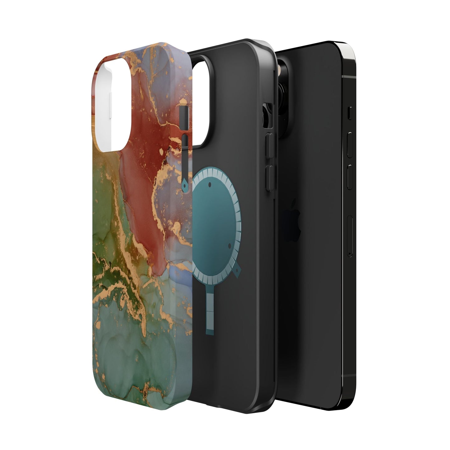 Emerald Orange Marble MagSafe Case - Green Marble with Luxe Gold Swirls for iPhone - BOGO Cases