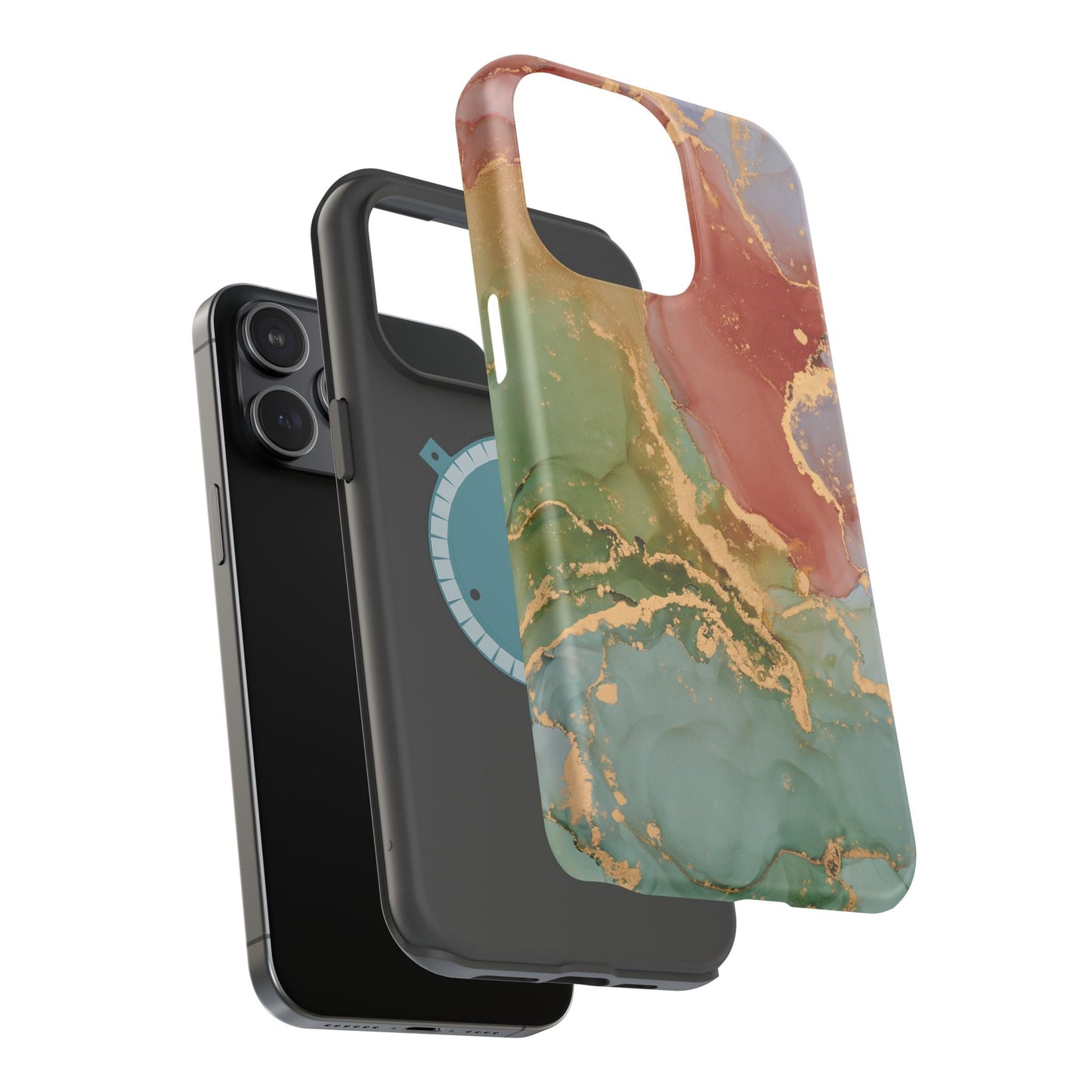 Emerald Orange Marble MagSafe Case - Green Marble with Luxe Gold Swirls for iPhone - BOGO Cases