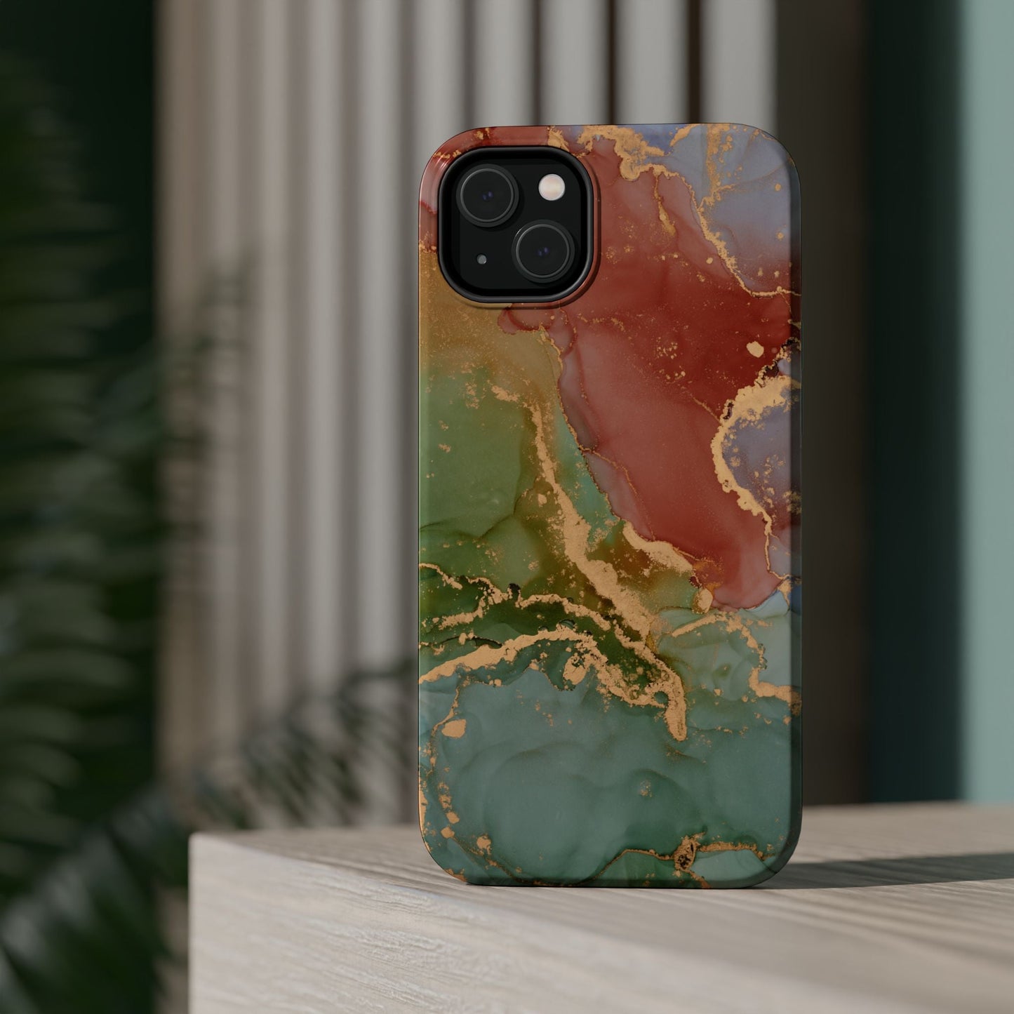 Emerald Orange Marble MagSafe Case - Green Marble with Luxe Gold Swirls for iPhone - BOGO Cases