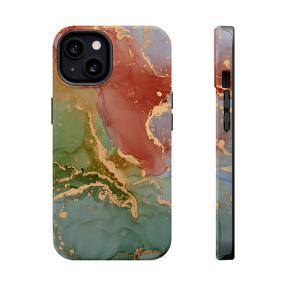 Emerald Orange Marble MagSafe Case - Green Marble with Luxe Gold Swirls for iPhone - BOGO Cases