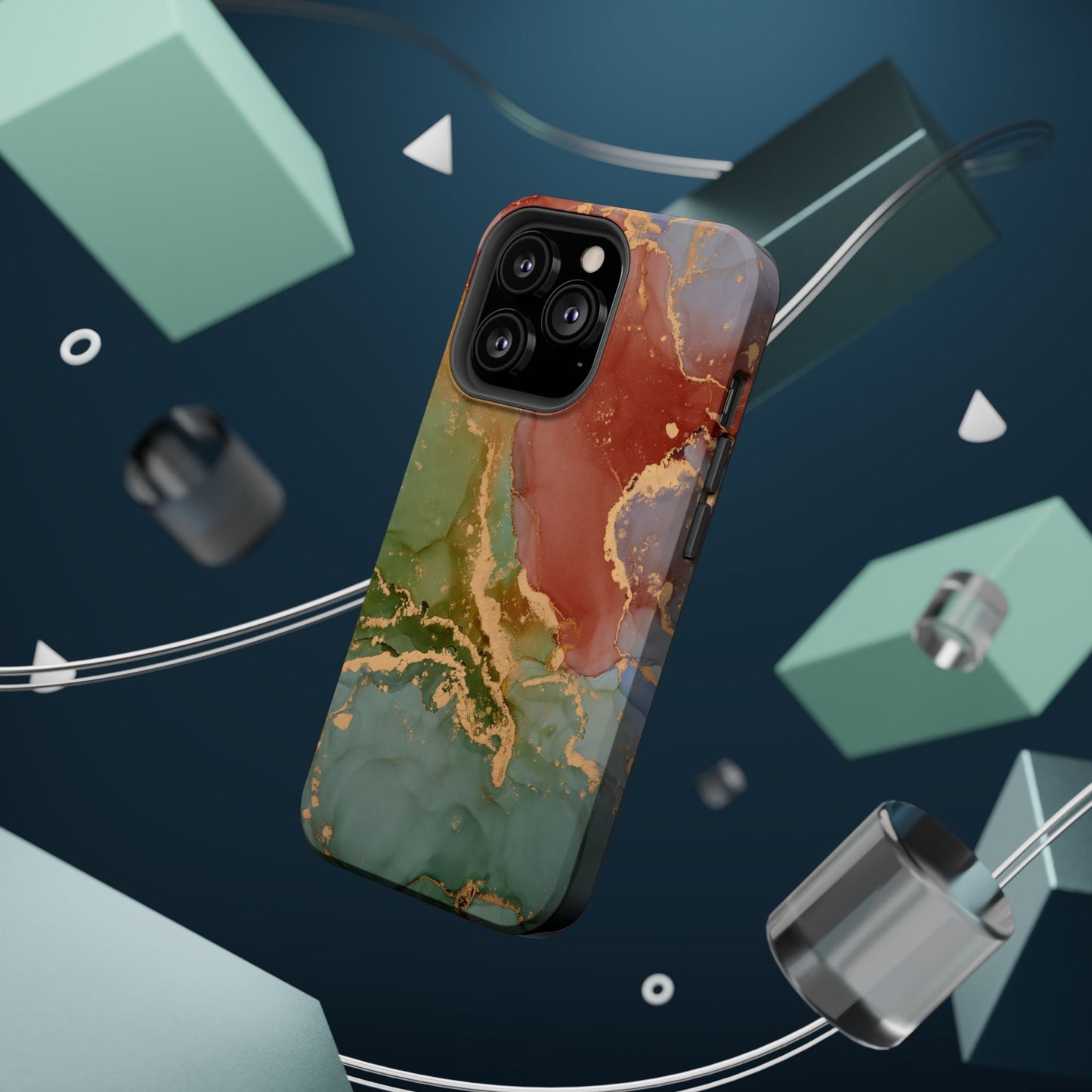Emerald Orange Marble MagSafe Case - Green Marble with Luxe Gold Swirls for iPhone - BOGO Cases