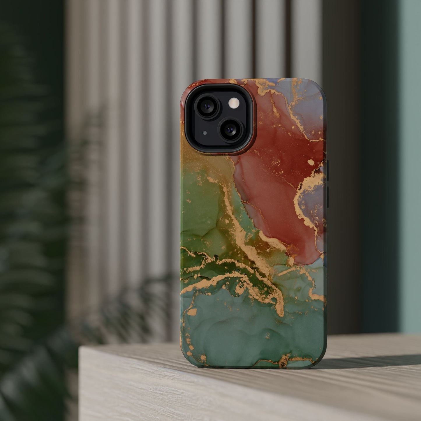 Emerald Orange Marble MagSafe Case - Green Marble with Luxe Gold Swirls for iPhone - BOGO Cases