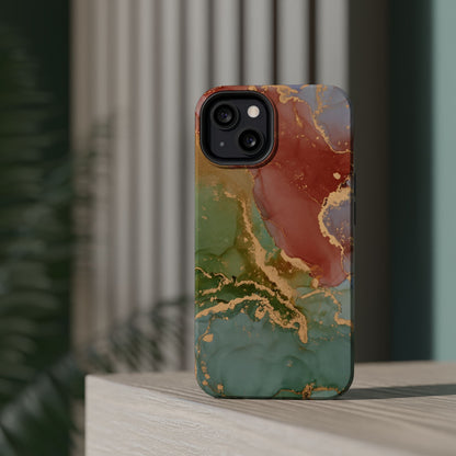 Emerald Orange Marble MagSafe Case - Green Marble with Luxe Gold Swirls for iPhone - BOGO Cases