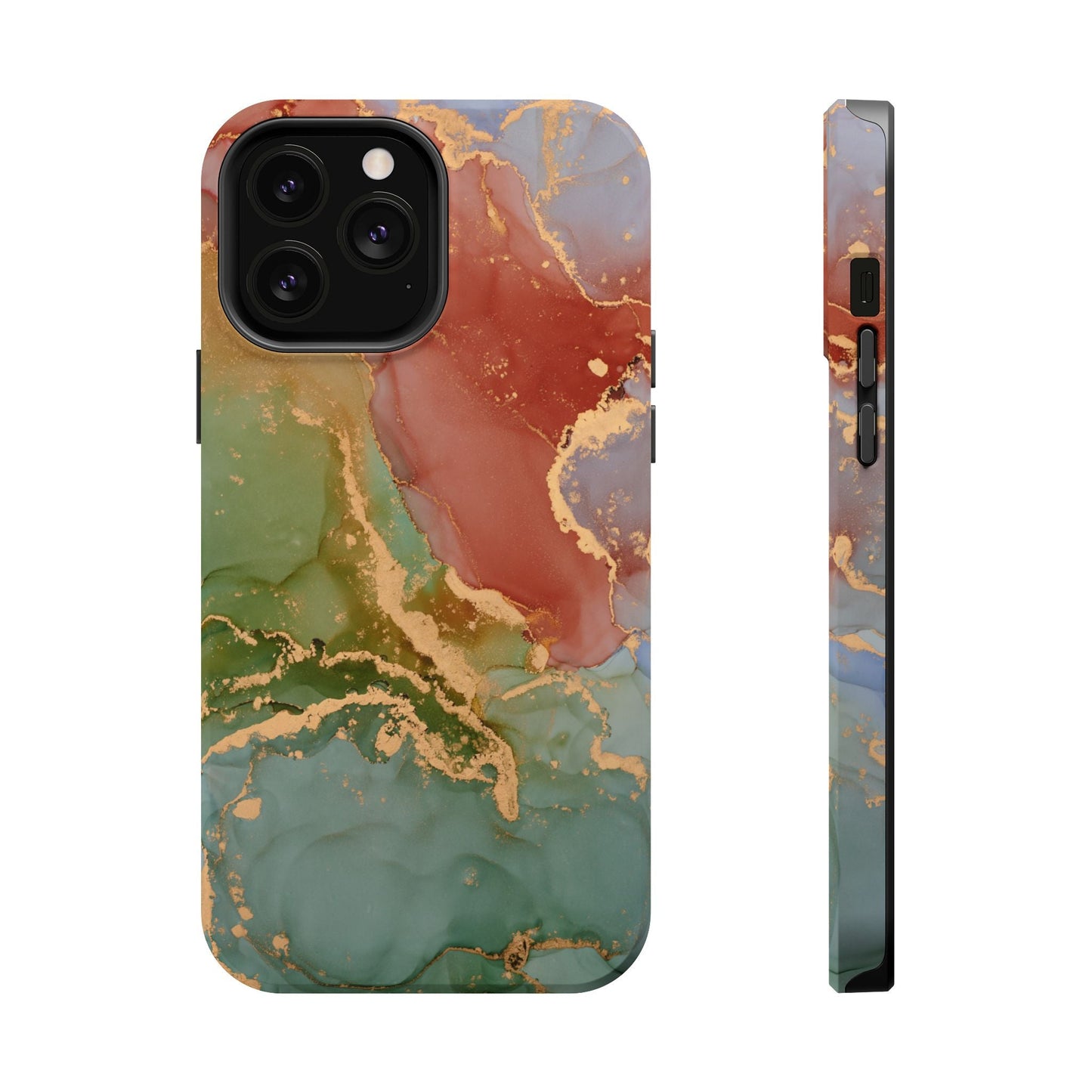 Emerald Orange Marble MagSafe Case - Green Marble with Luxe Gold Swirls for iPhone - BOGO Cases