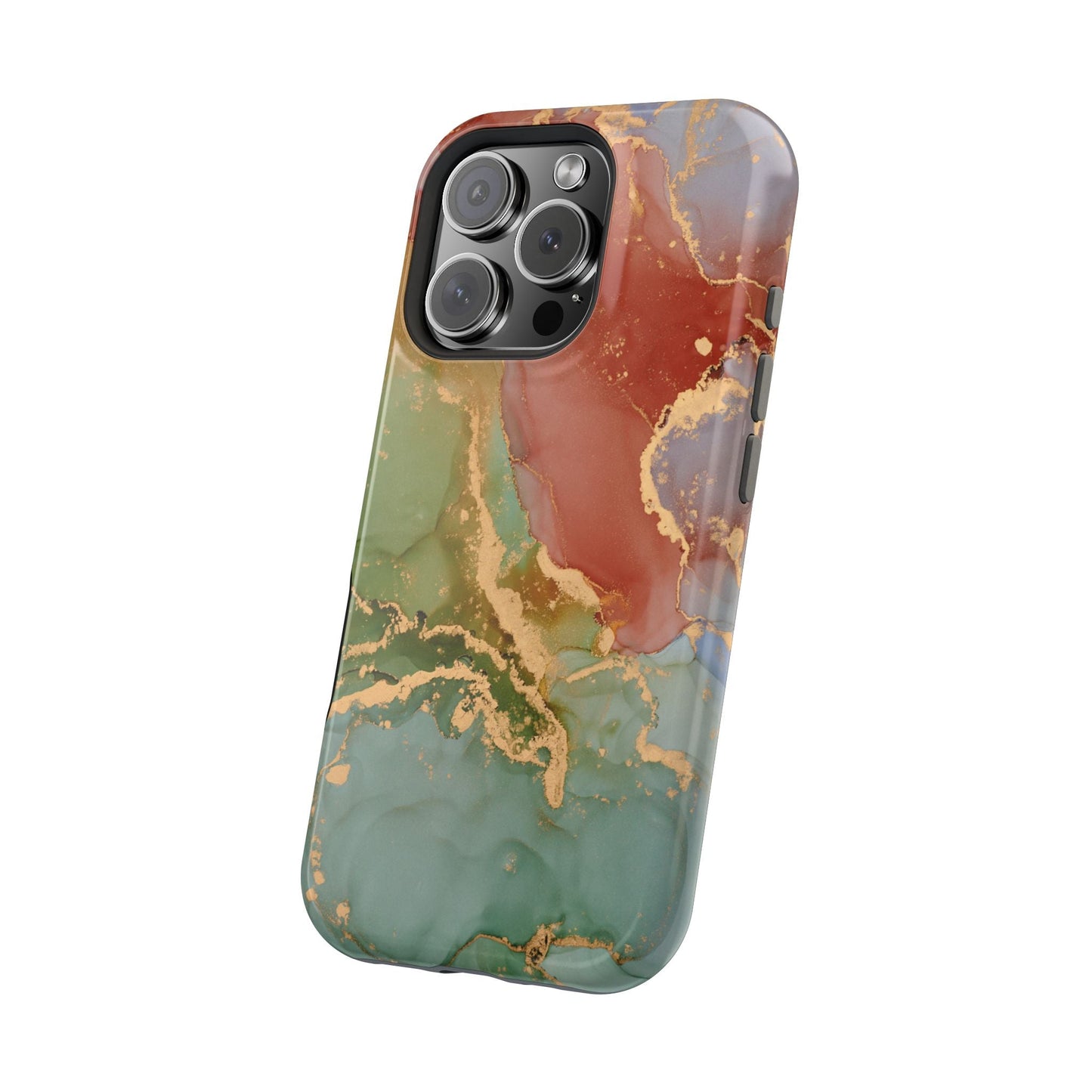 Emerald Orange Marble MagSafe Case - Green Marble with Luxe Gold Swirls for iPhone - BOGO Cases
