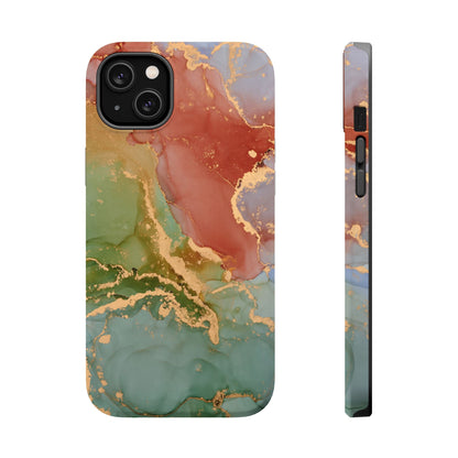 Emerald Orange Marble MagSafe Case - Green Marble with Luxe Gold Swirls for iPhone - BOGO Cases