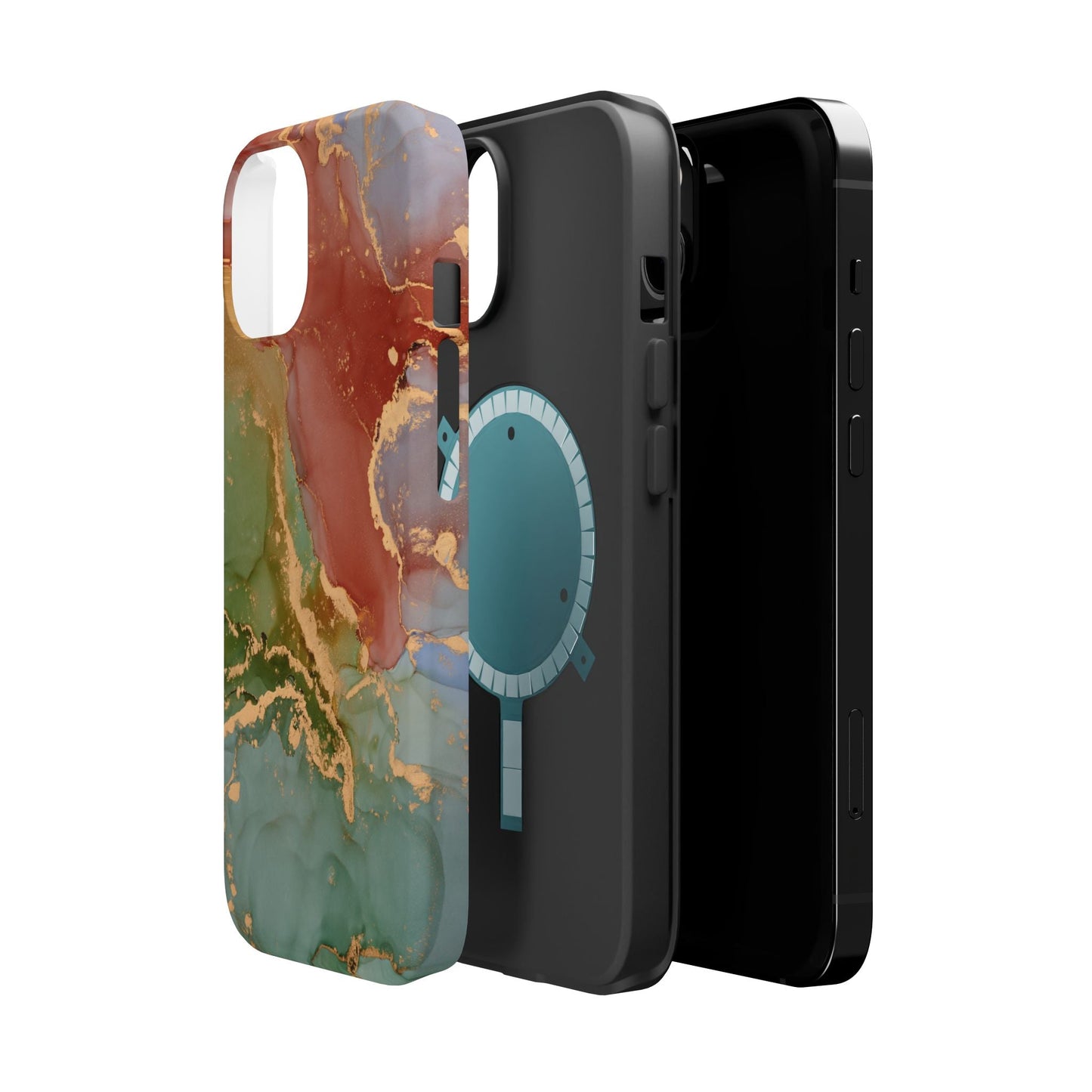Emerald Orange Marble MagSafe Case - Green Marble with Luxe Gold Swirls for iPhone - BOGO Cases