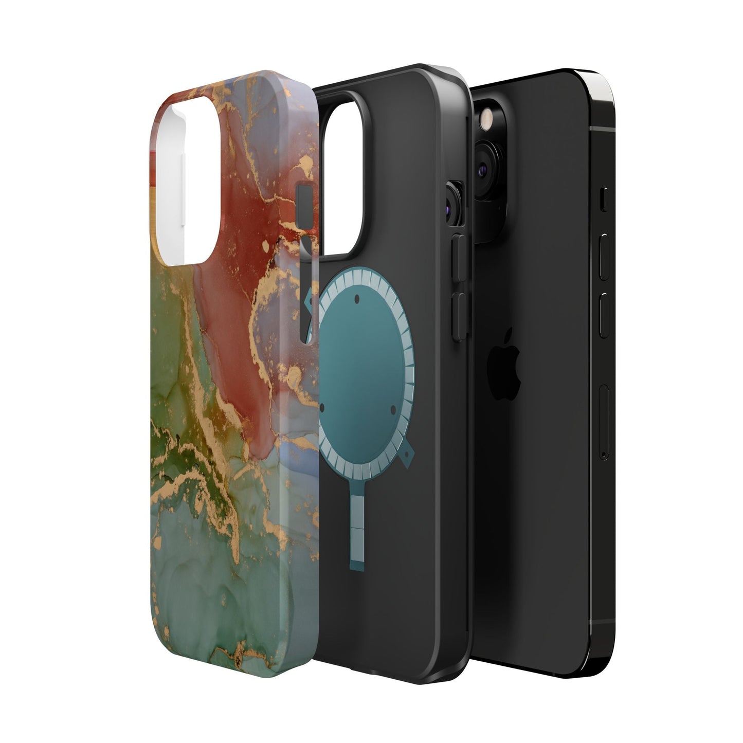 Emerald Orange Marble MagSafe Case - Green Marble with Luxe Gold Swirls for iPhone - BOGO Cases