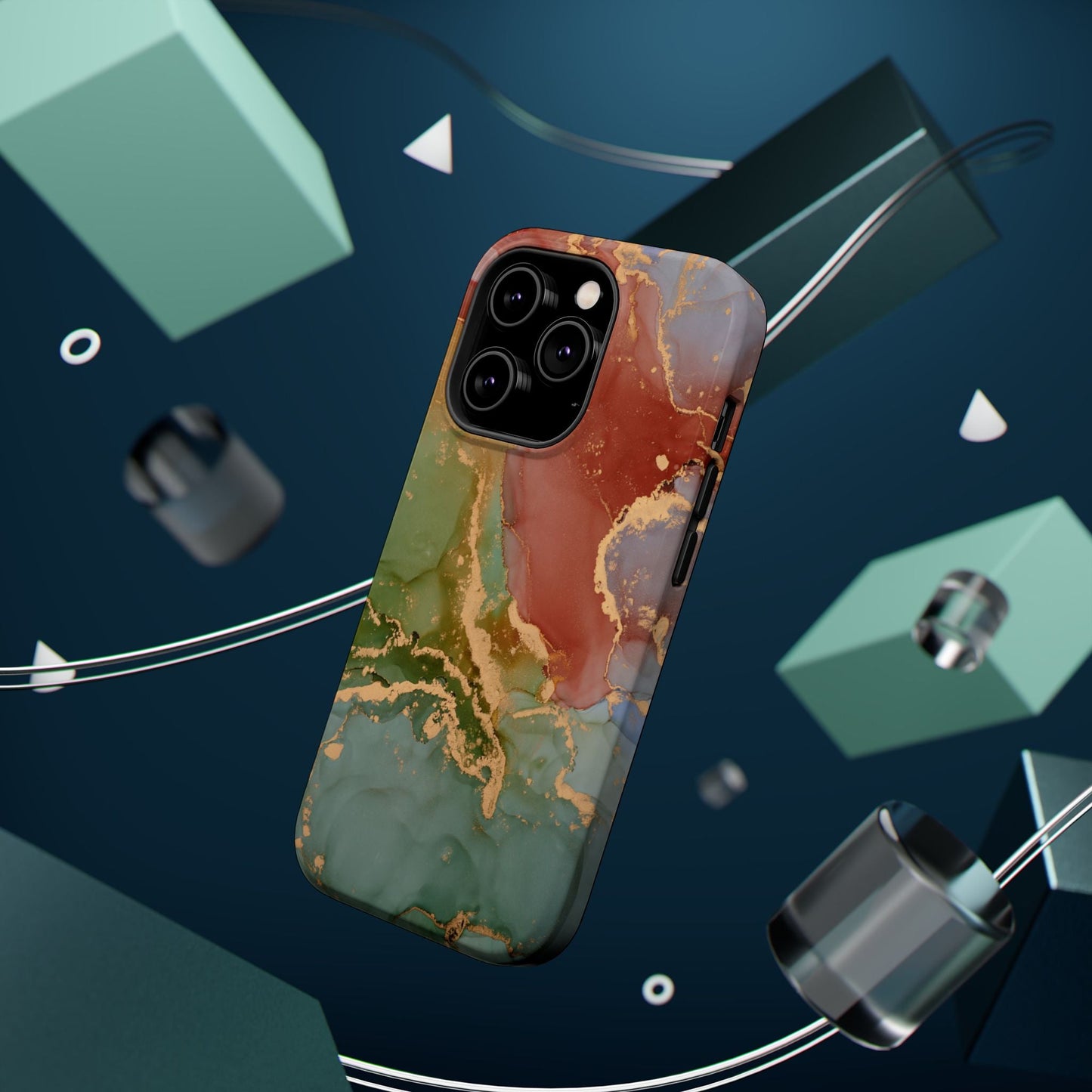 Emerald Orange Marble MagSafe Case - Green Marble with Luxe Gold Swirls for iPhone - BOGO Cases