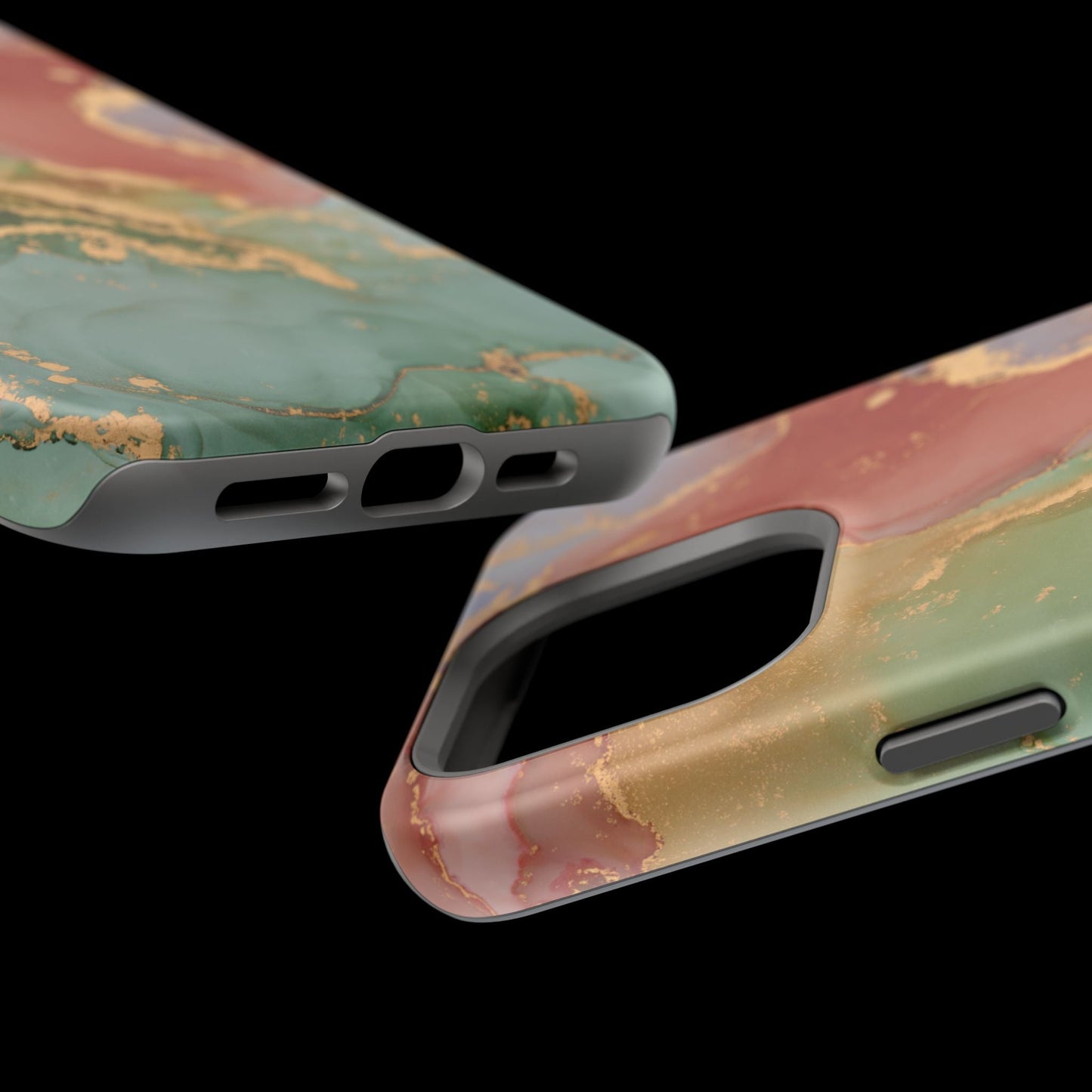 Emerald Orange Marble MagSafe Case - Green Marble with Luxe Gold Swirls for iPhone - BOGO Cases