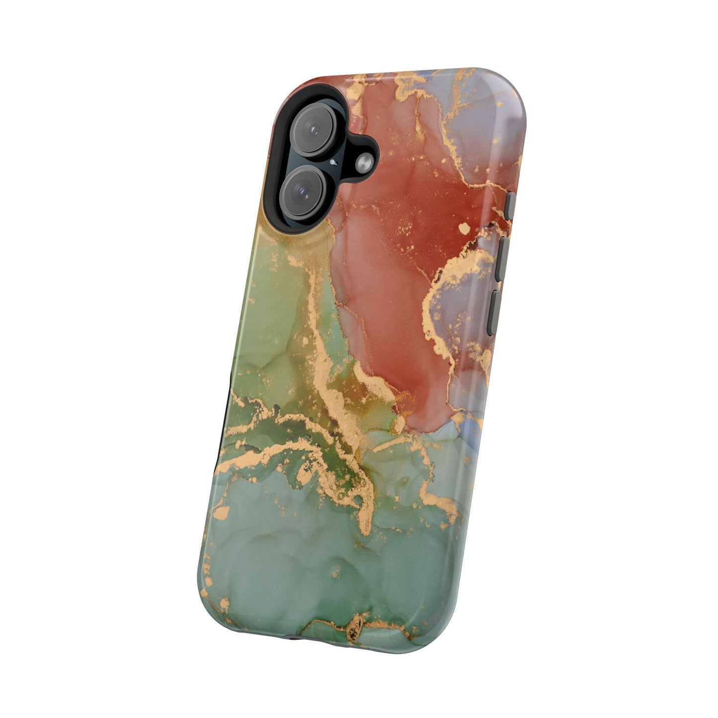 Emerald Orange Marble MagSafe Case - Green Marble with Luxe Gold Swirls for iPhone - BOGO Cases