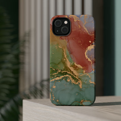 Emerald Orange Marble MagSafe Case - Green Marble with Luxe Gold Swirls for iPhone - BOGO Cases