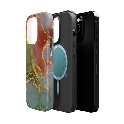 Emerald Orange Marble MagSafe Case - Green Marble with Luxe Gold Swirls for iPhone - BOGO Cases