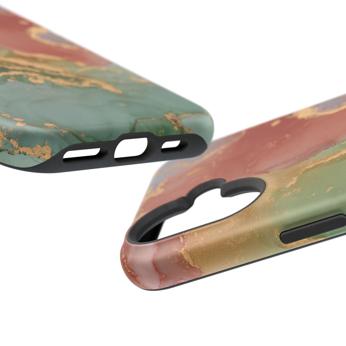 Emerald Orange Marble MagSafe Case - Green Marble with Luxe Gold Swirls for iPhone - BOGO Cases