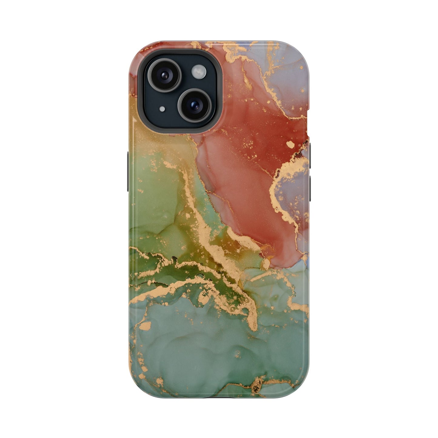 Emerald Orange Marble MagSafe Case - Green Marble with Luxe Gold Swirls for iPhone - BOGO Cases