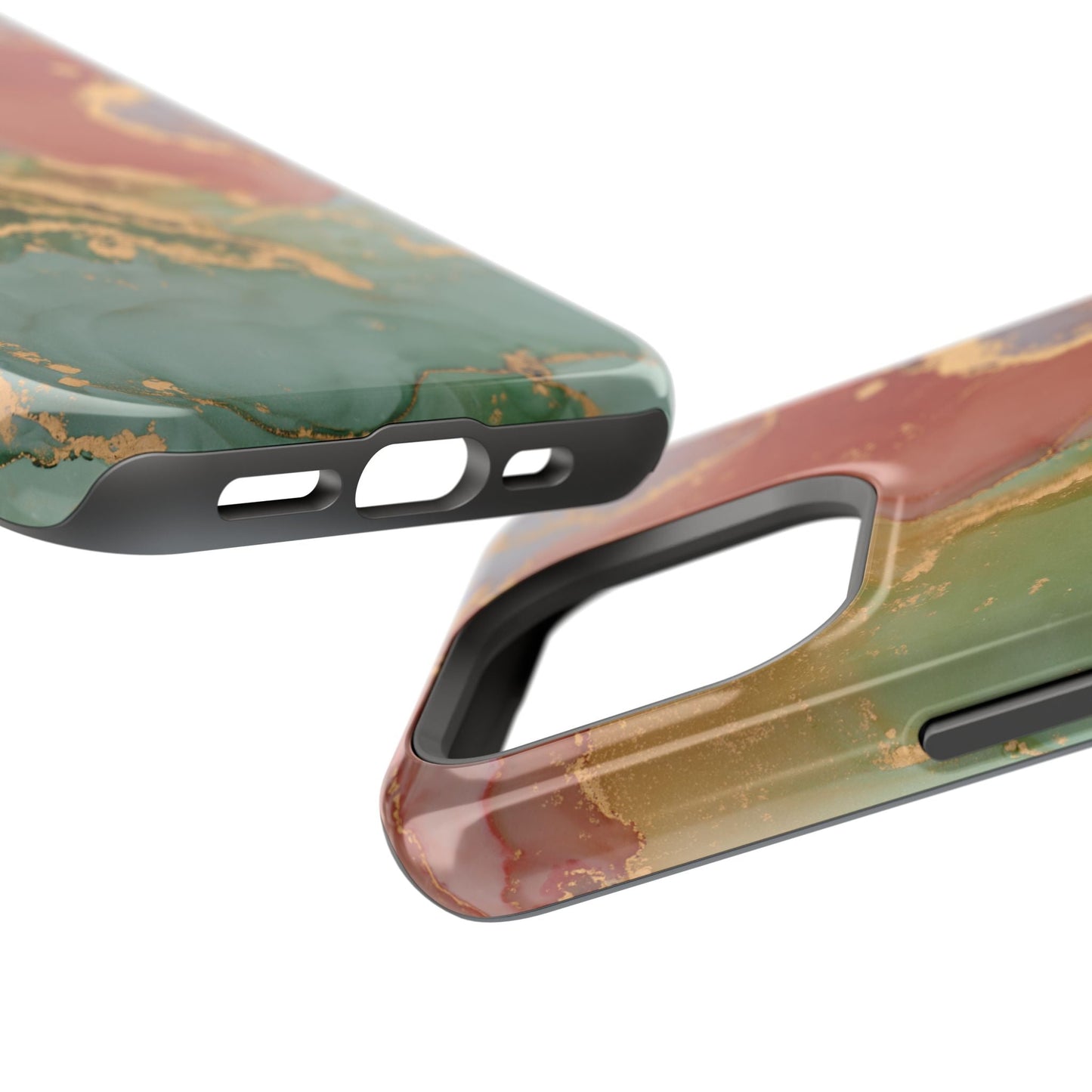 Emerald Orange Marble MagSafe Case - Green Marble with Luxe Gold Swirls for iPhone - BOGO Cases