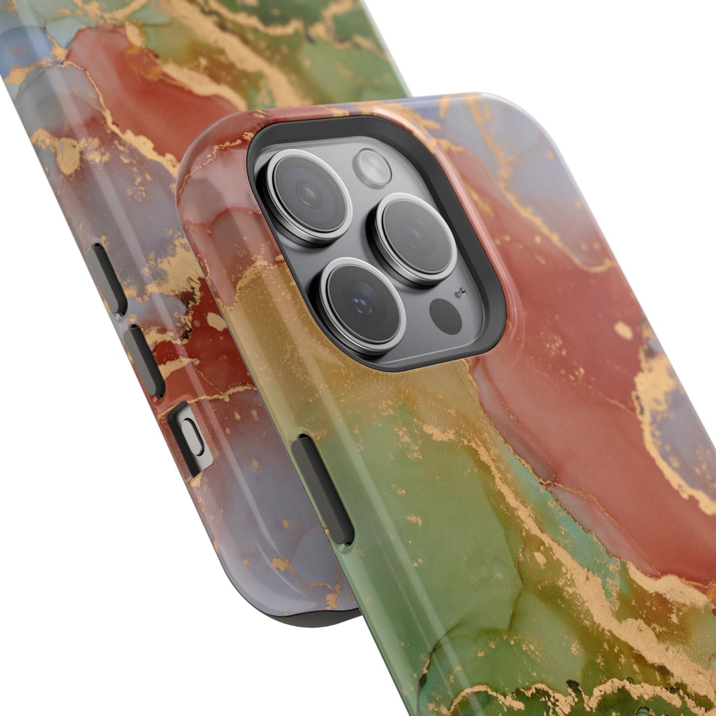 Emerald Orange Marble MagSafe Case - Green Marble with Luxe Gold Swirls for iPhone - BOGO Cases
