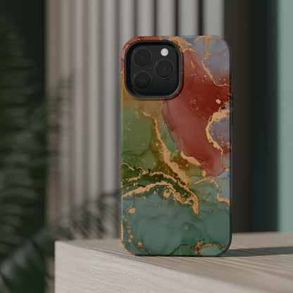 Emerald Orange Marble MagSafe Case - Green Marble with Luxe Gold Swirls for iPhone - BOGO Cases