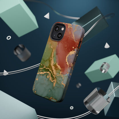 Emerald Orange Marble MagSafe Case - Green Marble with Luxe Gold Swirls for iPhone - BOGO Cases