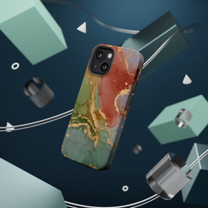Emerald Orange Marble MagSafe Case - Green Marble with Luxe Gold Swirls for iPhone - BOGO Cases