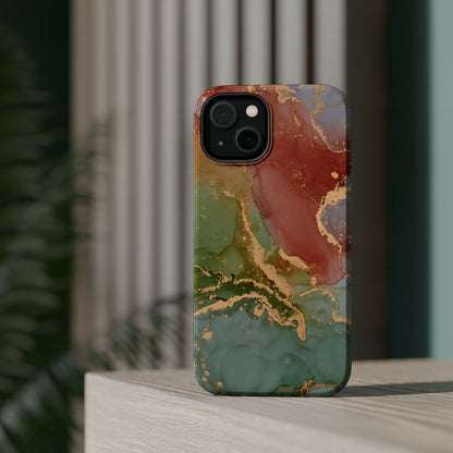 Emerald Orange Marble MagSafe Case - Green Marble with Luxe Gold Swirls for iPhone - BOGO Cases