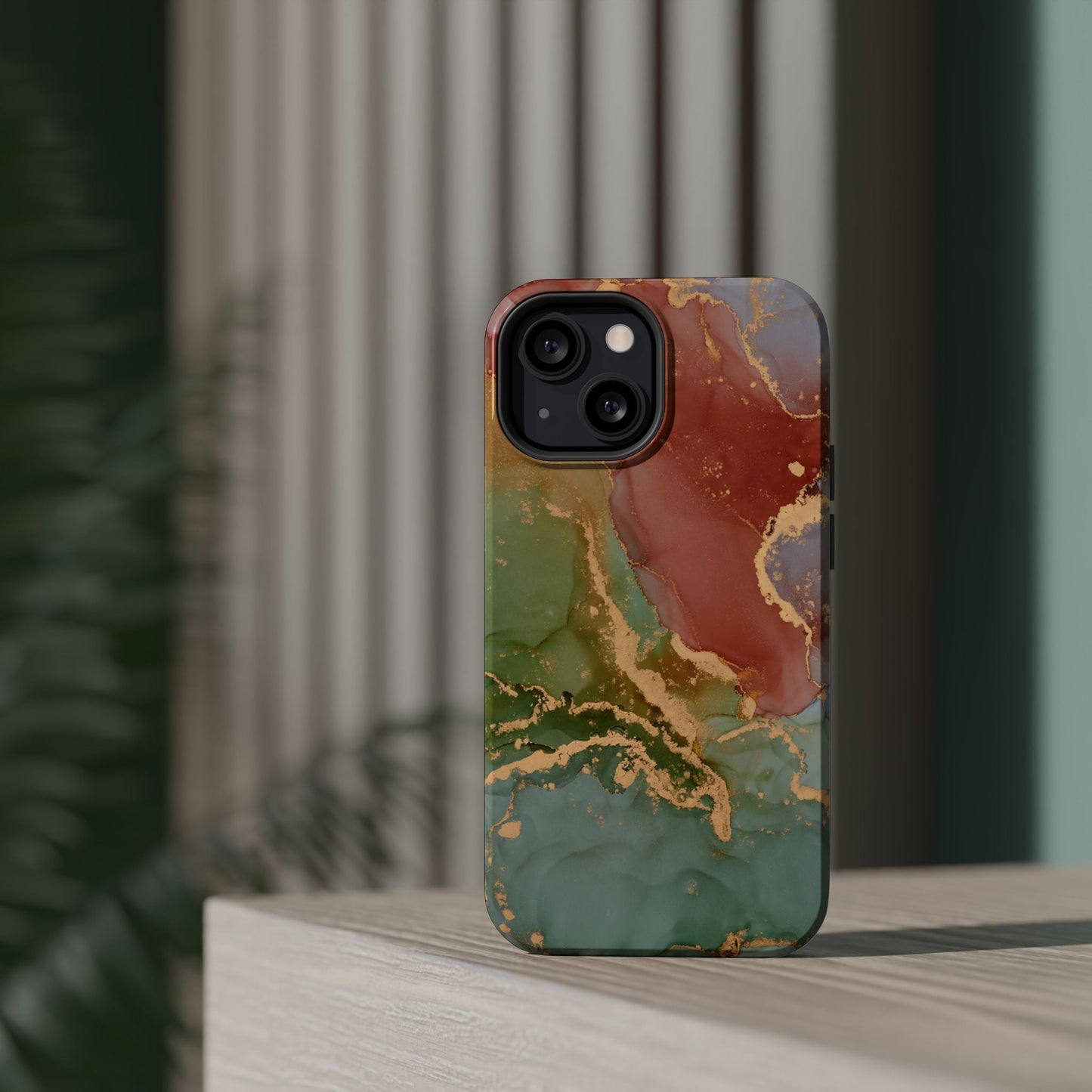 Emerald Orange Marble MagSafe Case - Green Marble with Luxe Gold Swirls for iPhone - BOGO Cases