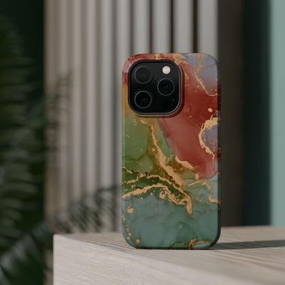 Emerald Orange Marble MagSafe Case - Green Marble with Luxe Gold Swirls for iPhone - BOGO Cases
