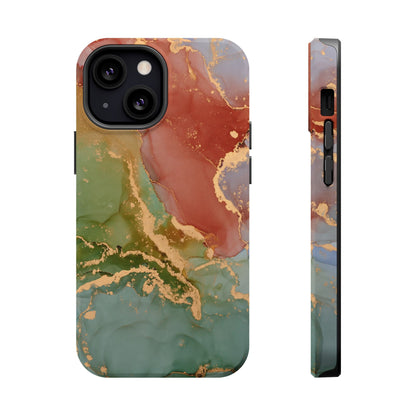 Emerald Orange Marble MagSafe Case - Green Marble with Luxe Gold Swirls for iPhone - BOGO Cases