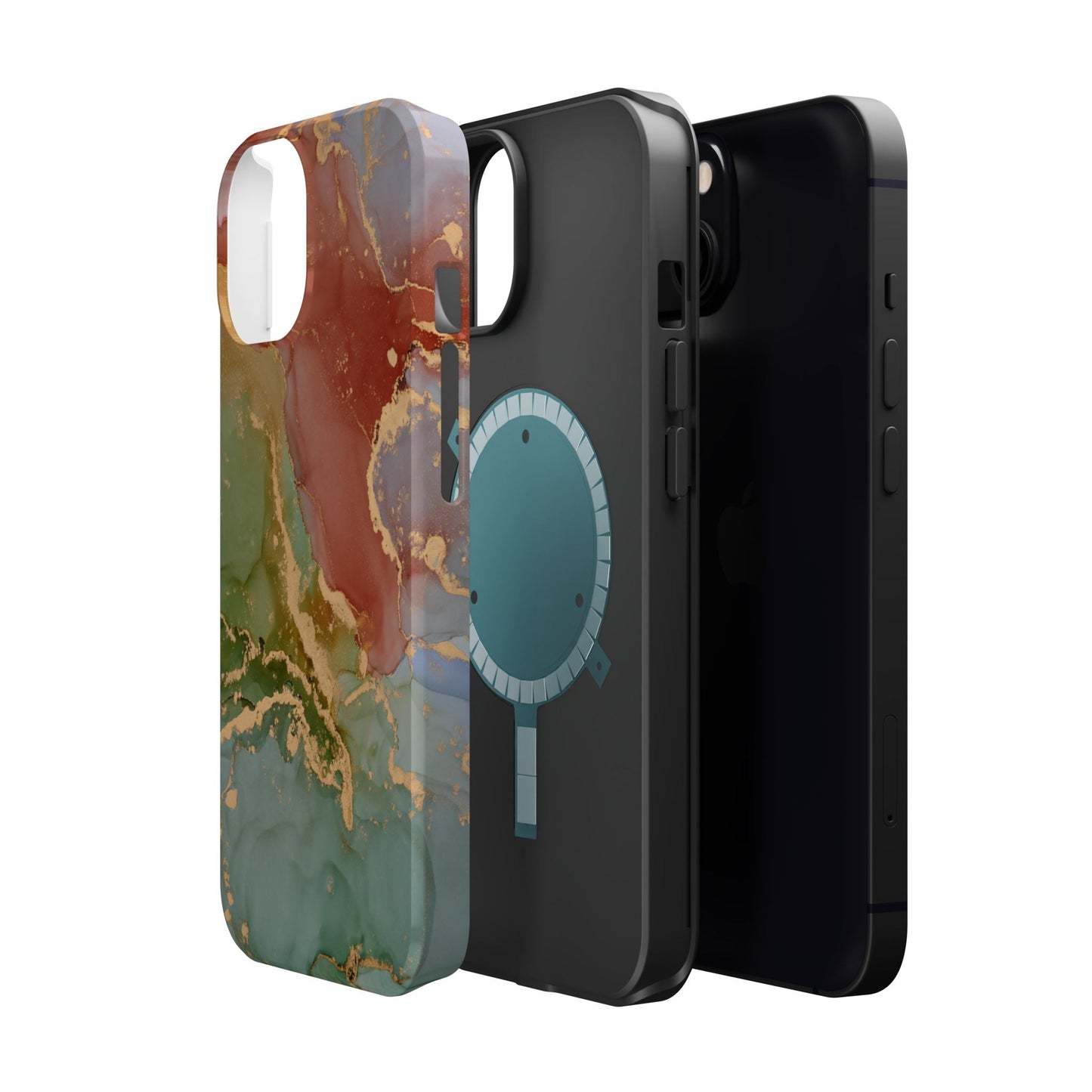 Emerald Orange Marble MagSafe Case - Green Marble with Luxe Gold Swirls for iPhone - BOGO Cases