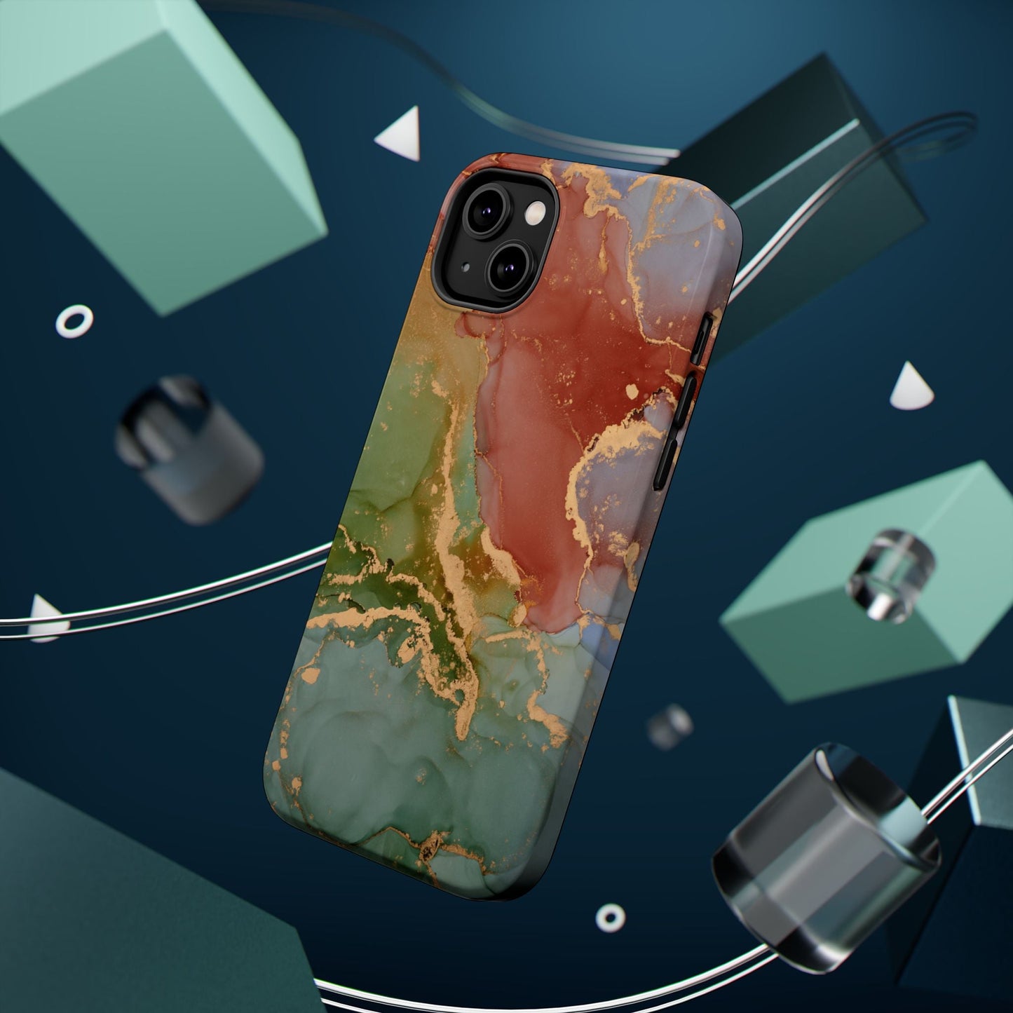 Emerald Orange Marble MagSafe Case - Green Marble with Luxe Gold Swirls for iPhone - BOGO Cases