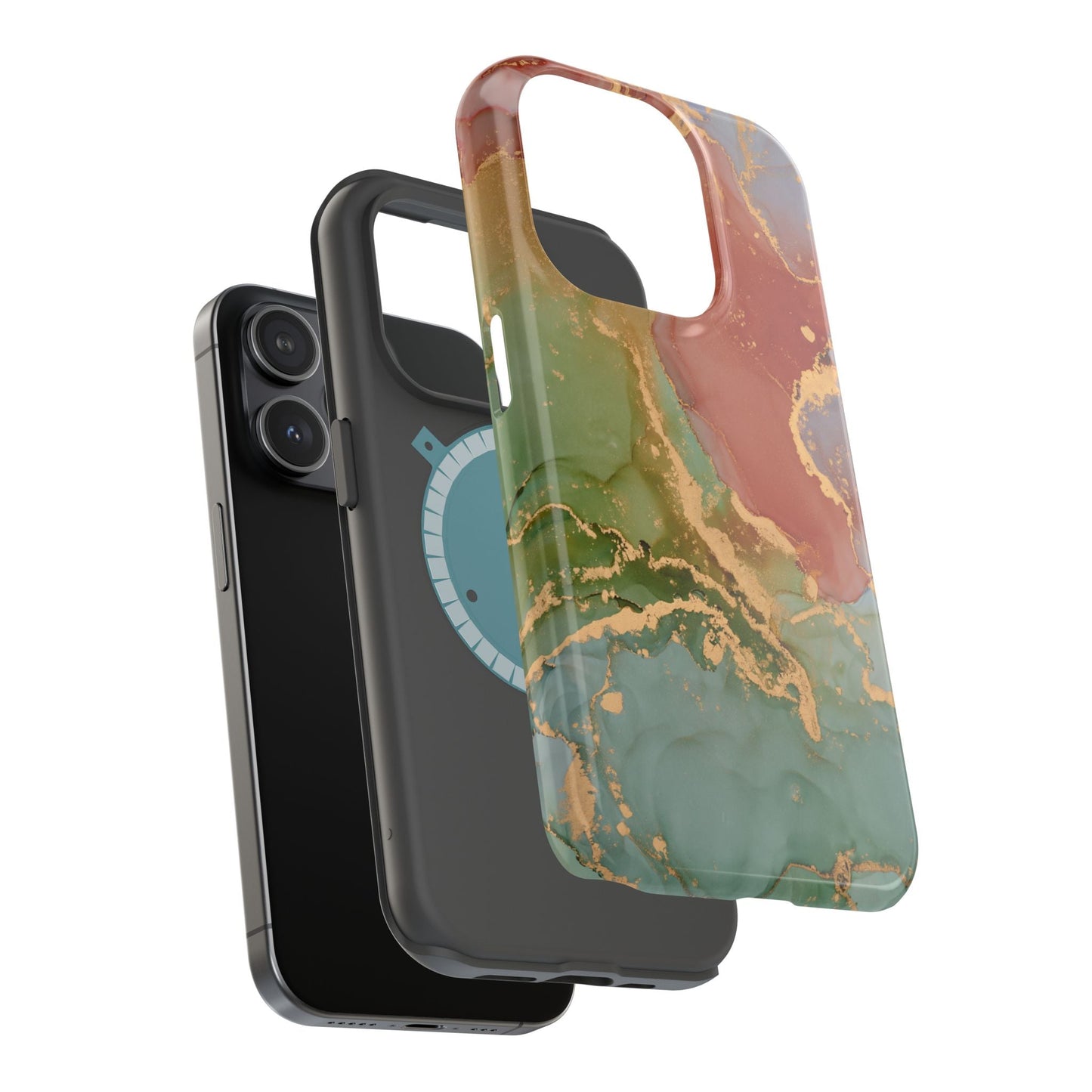 Emerald Orange Marble MagSafe Case - Green Marble with Luxe Gold Swirls for iPhone - BOGO Cases