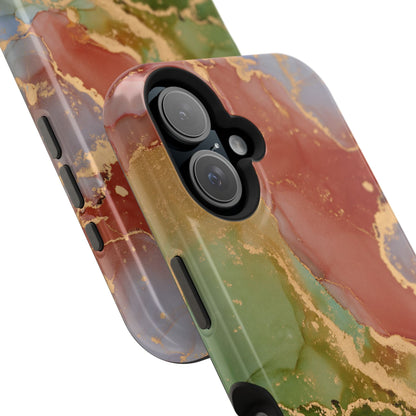 Emerald Orange Marble MagSafe Case - Green Marble with Luxe Gold Swirls for iPhone - BOGO Cases
