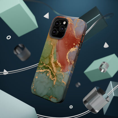 Emerald Orange Marble MagSafe Case - Green Marble with Luxe Gold Swirls for iPhone - BOGO Cases
