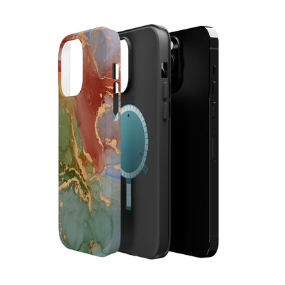 Emerald Orange Marble MagSafe Case - Green Marble with Luxe Gold Swirls for iPhone - BOGO Cases
