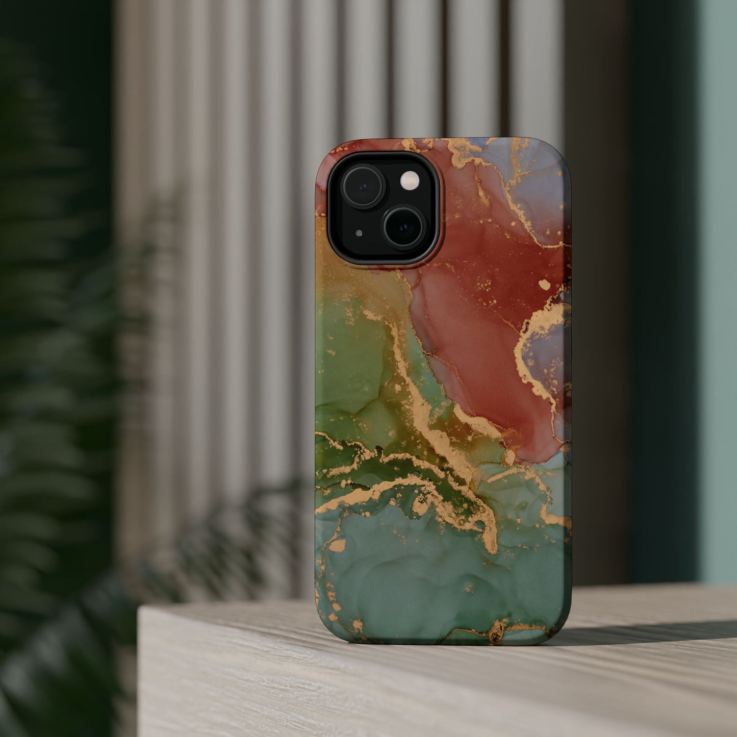 Emerald Orange Marble MagSafe Case - Green Marble with Luxe Gold Swirls for iPhone - BOGO Cases