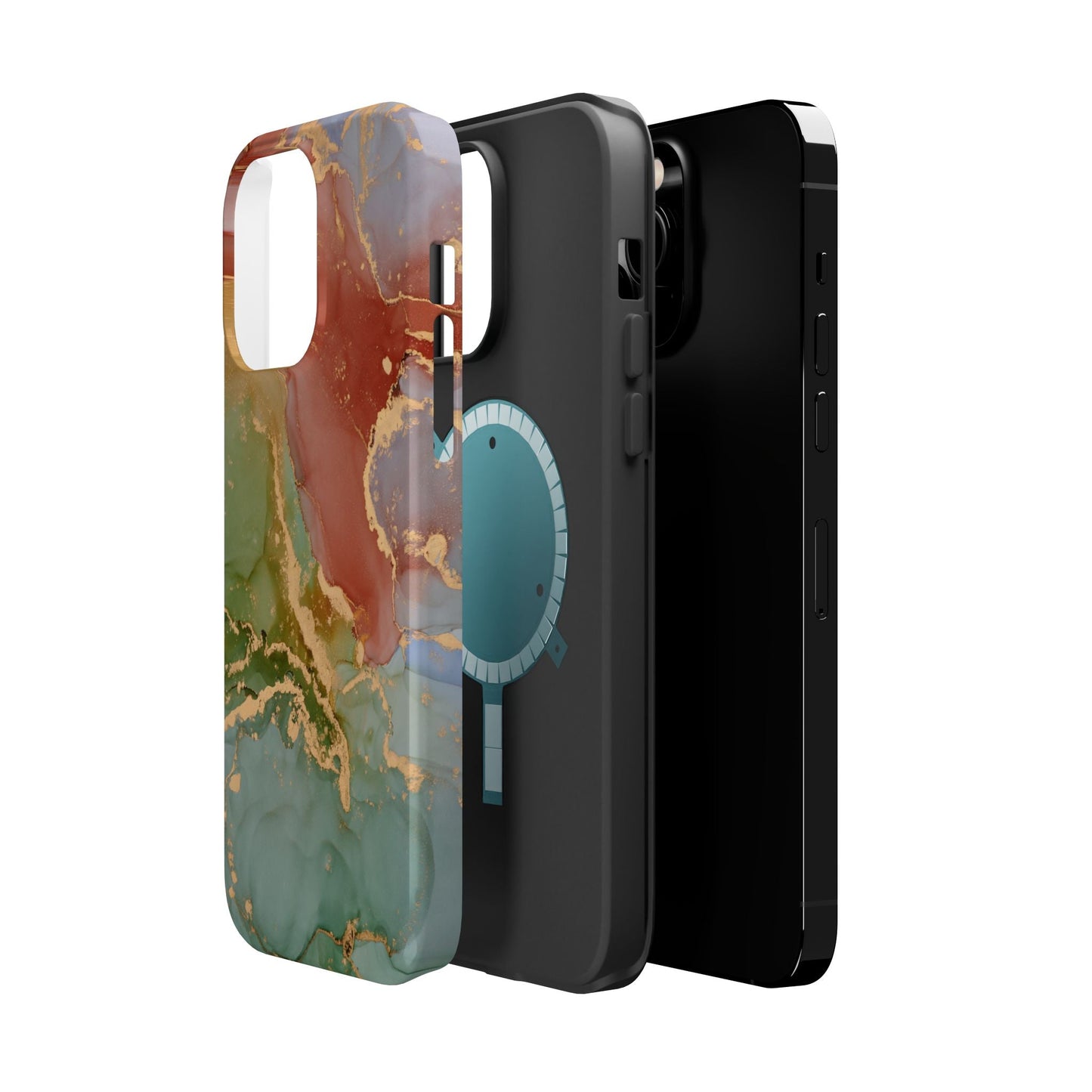 Emerald Orange Marble MagSafe Case - Green Marble with Luxe Gold Swirls for iPhone - BOGO Cases