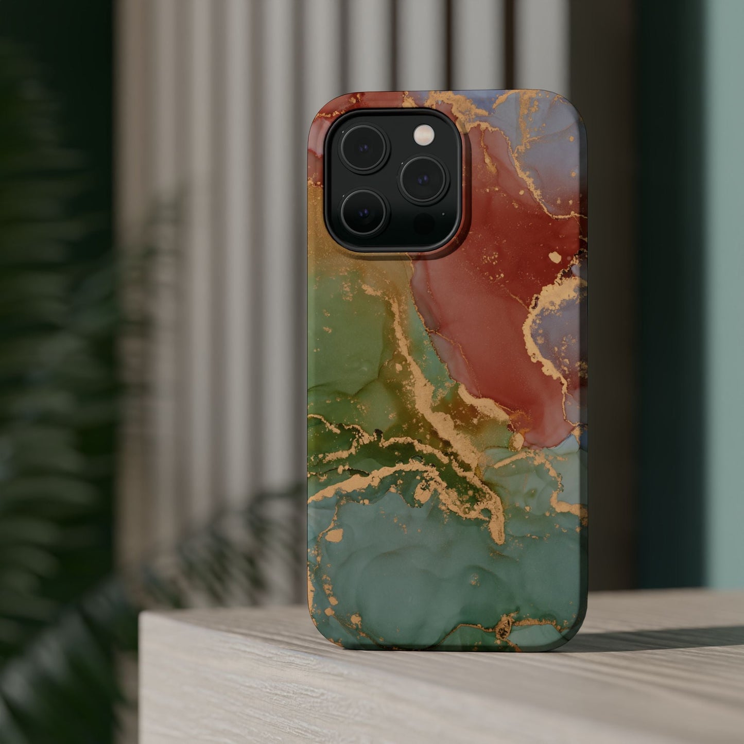 Emerald Orange Marble MagSafe Case - Green Marble with Luxe Gold Swirls for iPhone - BOGO Cases
