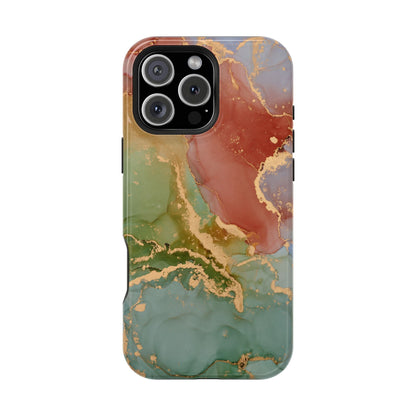 Emerald Orange Marble MagSafe Case - Green Marble with Luxe Gold Swirls for iPhone - BOGO Cases