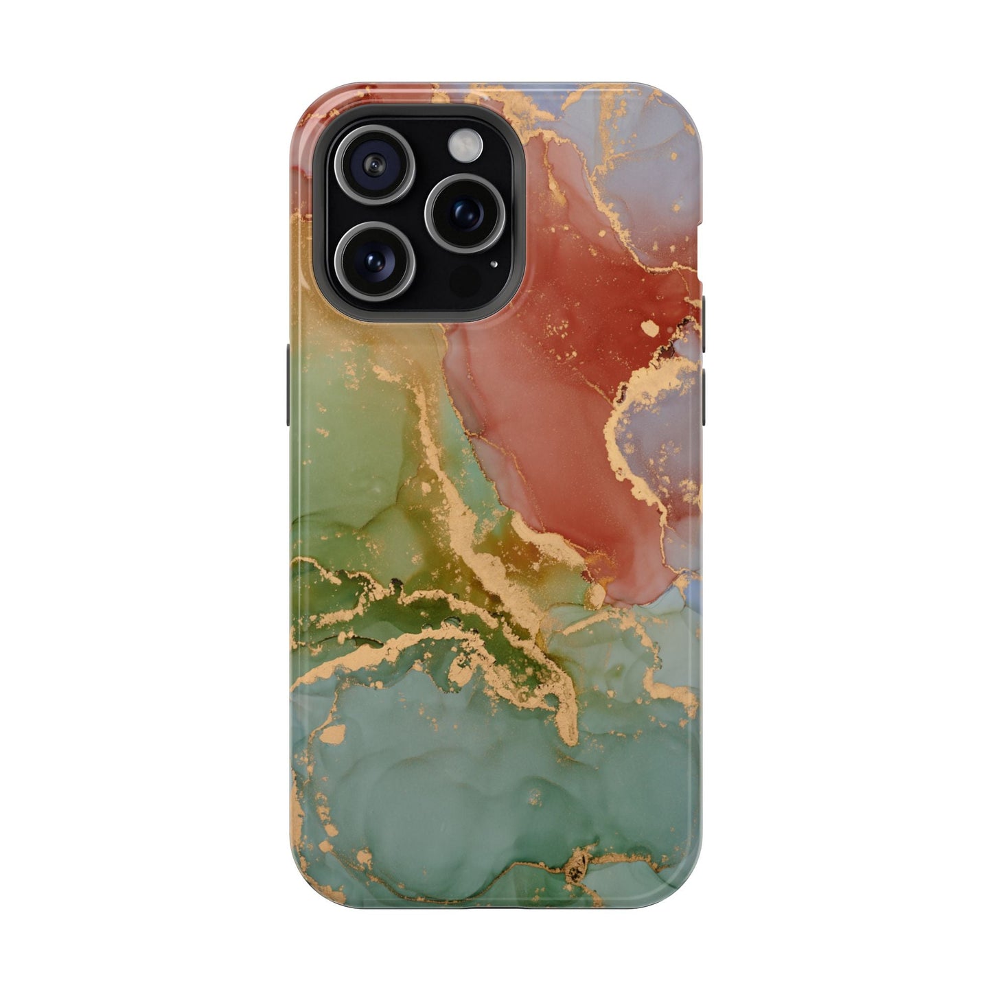Emerald Orange Marble MagSafe Case - Green Marble with Luxe Gold Swirls for iPhone - BOGO Cases