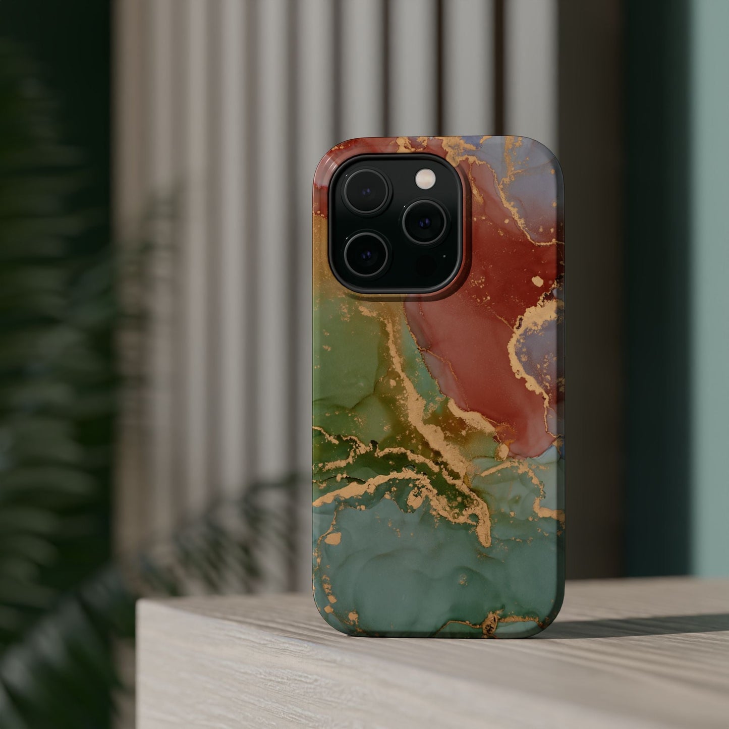 Emerald Orange Marble MagSafe Case - Green Marble with Luxe Gold Swirls for iPhone - BOGO Cases