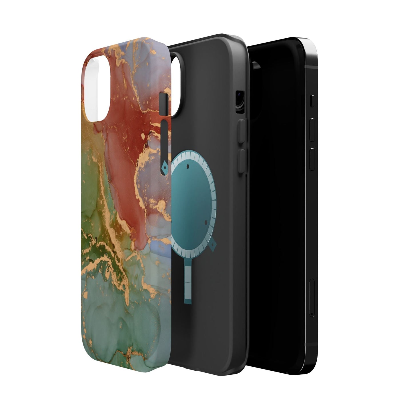 Emerald Orange Marble MagSafe Case - Green Marble with Luxe Gold Swirls for iPhone - BOGO Cases