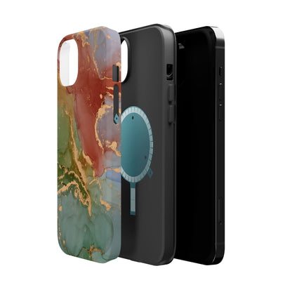 Emerald Orange Marble MagSafe Case - Green Marble with Luxe Gold Swirls for iPhone - BOGO Cases