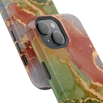 Emerald Orange Marble MagSafe Case - Green Marble with Luxe Gold Swirls for iPhone - BOGO Cases