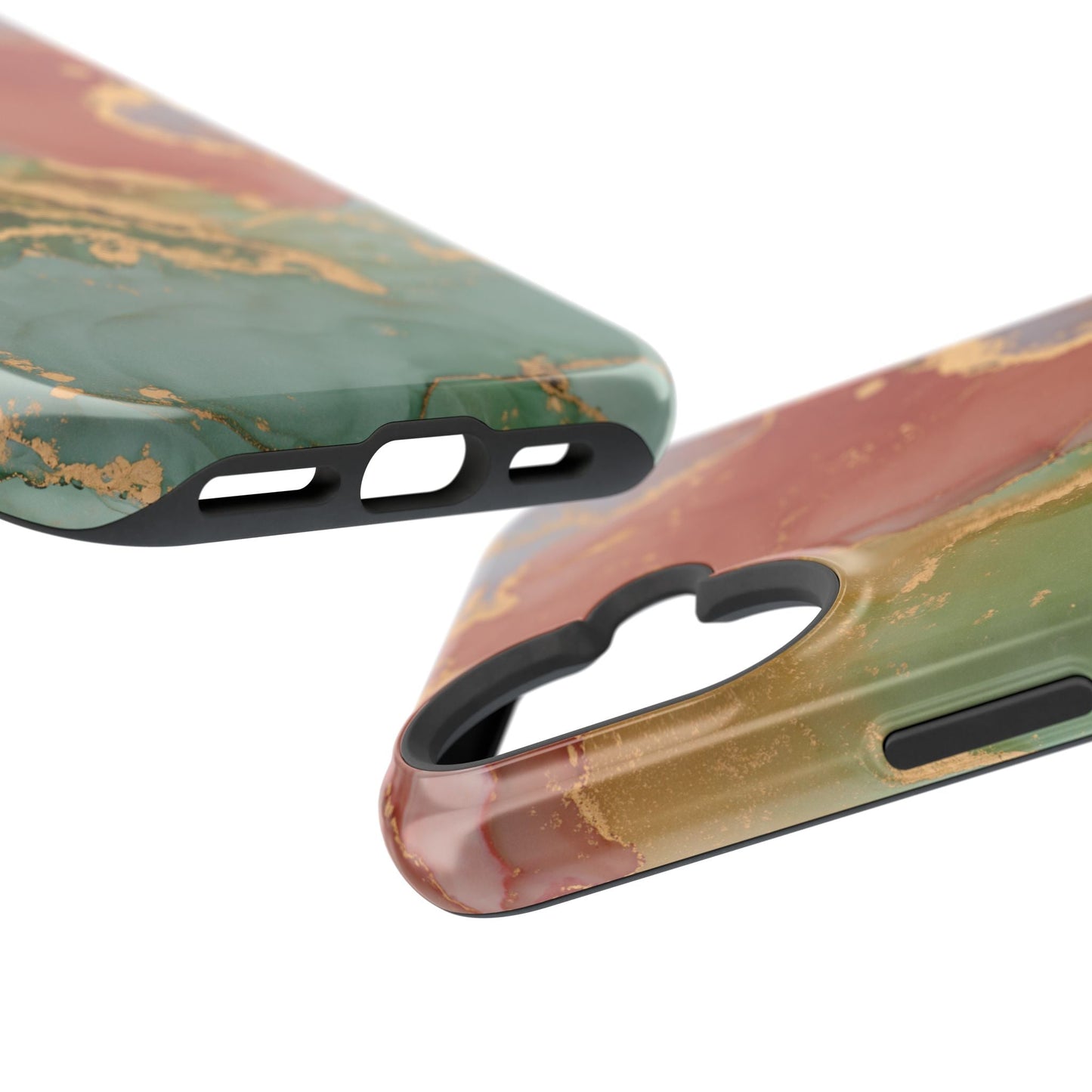 Emerald Orange Marble MagSafe Case - Green Marble with Luxe Gold Swirls for iPhone - BOGO Cases