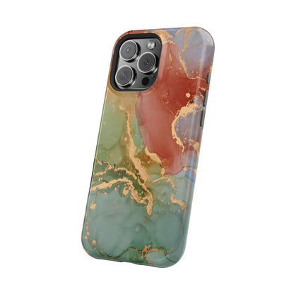 Emerald Orange Marble MagSafe Case - Green Marble with Luxe Gold Swirls for iPhone - BOGO Cases