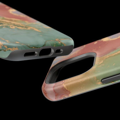 Emerald Orange Marble MagSafe Case - Green Marble with Luxe Gold Swirls for iPhone - BOGO Cases